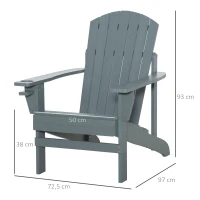 Outsunny Chaise de jardin Adirondack avec porte-gobelet Chaise longue de jardin Chaise de balcon en bois massif Gris foncé 97 x 72,5 x 93 cm(m-3)