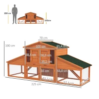 PawHut Kaninchenstall Nagerhütte XXL 2 Etagen 2 Gehege Misttablett 2,25L x 0,70B x 1H m Massivholz Kiefer(m-3)