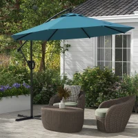 Outsunny Seitlicher neigbarer Sonnenschirm Ø2,93 x 2,60 m mit Kurbel, UV-Schutz für Balkon Terrasse blau(m-2)