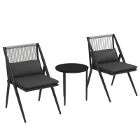 Outsunny Gartenmöbel für 2 Personen 3-teilig 2 Sessel mit Kissen + runder Couchtisch mit gehärteter Glasplatte Aluminiumrahmen(m-6)