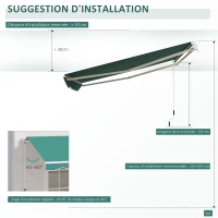 Outsunny Markise manuell ausfahrbar mit verstellbarem Winkel Aluminium Polyester wasserdicht 3L x 2,5B m Grün(m-5)