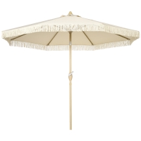 Outsunny Schwenkbarer Garten-Sonnenschirm mit Kurbel und Fransen im Bohème-Stil, 8 Streben, Ø 265 x 244H cm, Creme