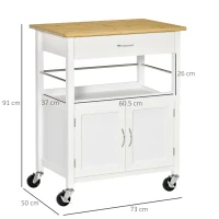 HOMCOM Küchenwagen mit Mehrfach-Storage - Maße 73L x 50B x 91H cm - Metallgriffe MDF Weiß lackiertes Bambusholzplatte(m-3)