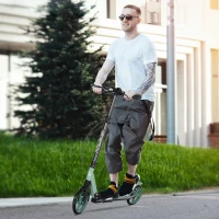 HOMCOM Tretroller für Erwachsene +14 Jahre mit verstellbarem Lenker großen 20 cm Rädern Stoßdämpfer und Doppelbremse Aluminium - Grün(m-2)