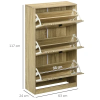 HOMCOM Schuhschrank mit 3 Klappen 18 Paar hohe Kapazität für Eingang Flur Wohnzimmer 63 x 24 x 117 cm Eiche(m-3)