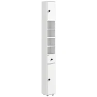 kleankin Hochschrank Aufbewahrungsschrank für Badezimmer 1 Schublade 4 verstellbare Regale und 2 Schränke 20 x 20 x 180 cm weiß(m-6)