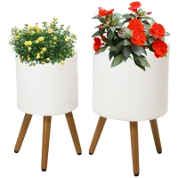 Outsunny Lot de 2 Supports de Plantes, résistant aux intempéries, pieds amovibles, 31 cm x 31 cm x 55 cm, Blanc(m-6)