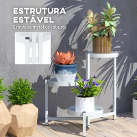 Outsunny Suporte para Plantas Dobrável de Metal com 3 Prateleiras Redondas Suporte para Vasos de Plantas para Interior e Exterior 40x40x42 cm Branco(m-7)
