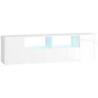HOMCOM TV-Möbel, TV-Bank, TV-Möbel, bis zu 60 Zoll, mit LED-Lichtern, 2 Regalen und Schränken, glänzender Türplatte, 137 x 35 x 42 cm, weiß(m-6)
