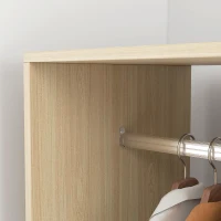 HOMCOM Schrank mit Regal 2 Fächer Kleiderstange 4 schwenkbare Rollen Maße 60L x 40B x 128H cm Naturholz(m-4)