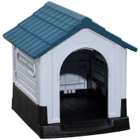 PawHut Hundehütte Draußen für kleine und mittelgroße Hunde 64,5 x 57 x 66 cm Weiß und Blau(m-6)