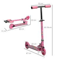 HOMCOM Kinderroller für Kinder von 3 bis 7 Jahren klappbar mit leuchtenden PU-Rädern Musik 67 x 32 x 78 cm Rosa(m-3)