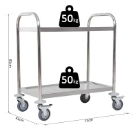 HOMCOM Servierwagen Küchenwagen mit Rollen 2 Regale 71L x 41B x 81H cm aus verchromtem Edelstahl(m-3)
