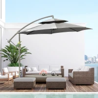 Outsunny Parasol Déporté Ø2,67 x 2,45 m Parasol à manivelle avec Double Toit Base en Croix Acier Protection Solaire en Polyester et Acier Gris Clair(m-2)