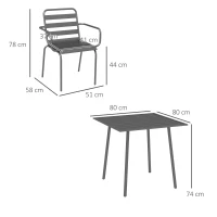 Outsunny Gartenmöbelset 5-teilig mit 1 Tisch und 4 stapelbaren Stühlen aus grauem Stahl(m-3)