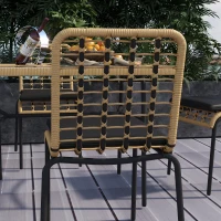 Outsunny Gartenmöbelset mit Tisch und 4 Stühlen, 5-teilig aus Rattan-Effekt, Schwarzem Metall und gehärtetem Glas - inklusive Kissen(m-5)