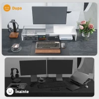 Homcom Suport Monitor PC – Alb, 2 Compartimente & Capacitate 16 kg(m-6)