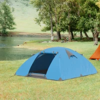 Outsunny Familien-Campingzelt für 2-3 Personen, leichtes belüftetes Kuppelzelt mit Reißverschlusstüren, inklusive Transporttasche, 268 x 214 x 103 cm, Blau(m-5)