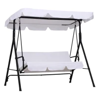 Outsunny Garten Hollywoodschaukel 3 Personen Verstellbares Dachkissen Sitzkissen und Rückenlehne 1,72L x 1,1B x 1,53H m Stahl Schwarz Polyester Weiß(m-6)