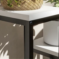 Outsunny Pflanzenregal Blumenregal aus Metall und Holz 4 Ebenen verschiedene Höhen Industriedesign 34 x 34 x 66 cm(m-5)