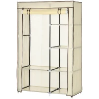 HOMCOM Placard en tissu, solution de rangement, 6 étagères, 1 tringle, Beige(m-1)