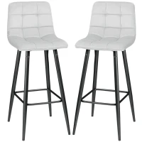 HOMCOM Ensemble de tabourets de bar, design scandinave, housse en velours, structure en métal, embouts antidérapants, gris clair(m-1)