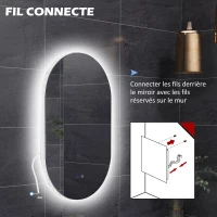 kleankin Ovaler wandmontierter LED-Badezimmerspiegel 91 x 61 cm 3 Farben einstellbare Helligkeit Touchschalter transparent(m-4)