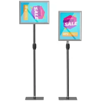 HOMCOM Suport Poster A3, Expozitor Publicitar de Podea cu Înălțime și Înclinare Reglabile, 40x30x129-135 cm, Argintiu(m-1)