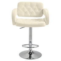 HOMCOM Sgabello da Bar Alto con Schienale e Braccioli, Sgabello da Cucina Moderno Girevole con Altezza Regolabile e Poggiapiedi, in Finta Pelle, 61x50x94-114cm, Bianco(m-10)