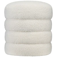 HOMCOM Tabouret Rond en Peluche Teddy, Cadre en Métal, jusqu'à 120kg, Φ40x45H cm, Crème Blanche(m-1)