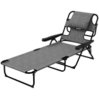 Outsunny Tuinligstoelen Relaxligstoel, Opvouwbaar, Weerbeständig, 194 cm x 72 cm x 31 cm, Zwart + Grijs(m-1)
