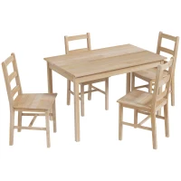HOMCOM Ensemble de Salle à Manger 5 pièces Table à Manger avec Chaises, Bois Massif, 118 cm x 73 cm x 75 cm, Naturel(m-1)
