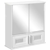 kleankin Wandspiegelschrank mit Spiegel für das Badezimmer - Hochschrank mit Spiegel - Toiletten-Aufbewahrungsschrank - 4 Türen, Regal - Weißes MDF-Glas(m-1)