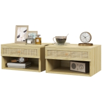 HOMCOM Set von 2 bohemischen Wandnachttischen mit ausziehbarer Schublade, Fach, Regal - Holz Maße 40L x 34B x 23H cm