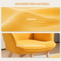 HOMCOM Accentstoel met Voetenbank, Relaxstoel in Corduroy Look, Armleunstoel met Houten Poten, voor Woonkamer, Oranje(m-6)