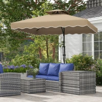 Outsunny Versetzter Sonnenschirm Garten quadratisch mit Kreuzfuß, Hebelgriff, Lambrequin, Doppeldach, 243L x 243B x 265H cm, Khaki(m-2)