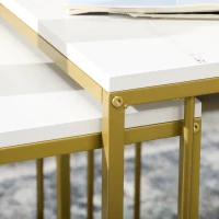 HOMCOM Set mit 2 quadratischen ineinander passenden Beistelltischen - weißer Marmoroptik und goldenem Metallgestell(m-5)
