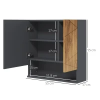 kleankin Wandmontierter Badezimmerspiegelschrank mit Stauraum 2 Türen 55 x 17 x 55 cm Natur Dunkelgrau(m-3)