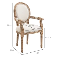 HOMCOM Fauteuil de Salle à Manger Design Rétro Chaise de Cuisine avec Accoudoirs et Rembourrage Épais Fauteuil de Salon Rembourré en Tissu Lin pour Salon Bois de Caoutchouc Blanc Crème + couleur bois clair 56 x 56 x 96 cm(m-3)
