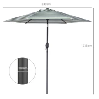 Outsunny Parasol de Jardin Terrasse Parasol Structure en Acier en Plein air Rayures Vertes Ø230 x 216 cm(m-3)