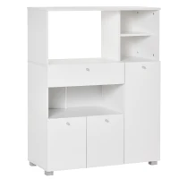 HOMCOM Mikrowellenmöbel Küchenschrank Küchenaufbewahrungsbuffet mit 2 Schränken, 4 Fächern, Schublade, 90L x 40B x 120H cm in Weißem Holz(m-1)