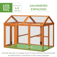 PawHut Galinheiro para Exterior 140x88,5x106 cm para 1-3 Galinhas com Estrutura de Madeira e 2 Portas com Fechadura  Madeira(m-4)