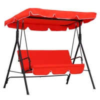 Outsunny Gartenliege 3-Sitzer Verstellbares Dach Kissen Sitz und Rücken 1,72L x 1,1B x 1,52H m Stahl Schwarz Polyester Rot(m-6)