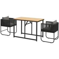 Outsunny Gartenmöbel Set 3-teilig mit 1 Tisch und 2 Sesseln 4 Kissen Tisch aus Verbundwerkstoffplatte mit Holzoptik schwarz(m-1)