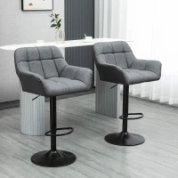 HOMCOM Lot de 2 Tabourets de Bar au Design Rétro Réglables en Hauteur en Simili Cuir et en Tissu Aspect Lin Gris + Noir(m-2)