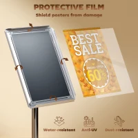 HOMCOM Suport Poster A3, Expozitor Publicitar de Podea cu Înălțime și Înclinare Reglabile, 40x30x129-135 cm, Argintiu(m-6)