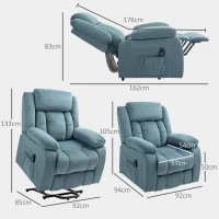 HOMCOM Poltrona Relax Reclinável Elétrica Poltrona Levanta Pessoas com Controlo Remoto Apoio para os Pés e Bolsos Laterais 92x94x105 cm Azul(m-3)
