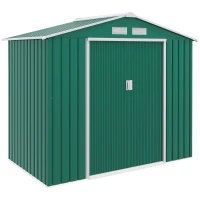 Outsunny Gartenhaus 2,42 m² - Aufbewahrung für Gartengeräte mit Fundament - abschließbare Doppeltür - Maße 213L x 130B x 185H cm - grünes Stahlblech(m-6)