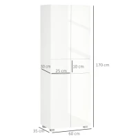 HOMCOM Küchenschrank Aufbewahrungsschrank Buffet 4 Türen mit verstellbaren Regalen - Maße 60B x 35T x 170H cm Lackweiß(m-3)