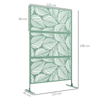 Outsunny Dekorativer grüner Außenwindschutz aus metall mit Pflanzenmotiv - 122 x 45 x 198 cm, grün(m-3)